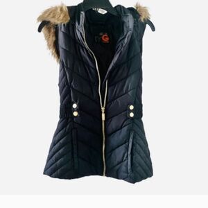 Black Quilted Vest with Faux Fur Trim